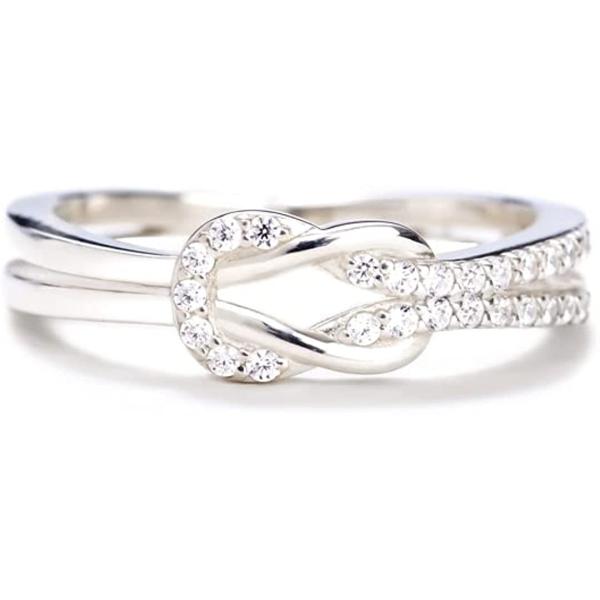 The Love Between Mother and Daughter is Forever Mother Daughter Ring, Story Jewellery Mother Daughter Square Knot Ring for Women, Friends, Mothers Day Birthday Christmas Gifts Jewelry Gift for Women