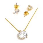3.5ct Luxury DIAMOND Earrings Necklace SET: SOLID 18K GOLD Solitaire Diamond Necklace & Solitaire Diamond Earring studs Women VALENTINE'S day Gift Ideas Solitaire Jewelry SET 18" Solid 18k GOLD chain
