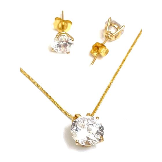 3.5ct Luxury DIAMOND Earrings Necklace SET: SOLID 18K GOLD Solitaire Diamond Necklace & Solitaire Diamond Earring studs Women VALENTINE'S day Gift Ideas Solitaire Jewelry SET 18" Solid 18k GOLD chain