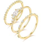 TIGRADE 1.5mm 14K Gold Plated Stacking Rings for Women Girls Fashion Knuckle Thin Gold Ring Marquise & Round Cubic Zirconia Statement Ring Size 3-13 1PC/3PCS