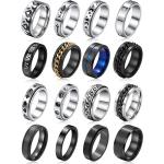Stainless Steel Fidget Rings for Men, Sliver Fidget Rings for Anxiety for Women, Cool Spinner Ring Set, Black Mens Wedding Band Ring Pack