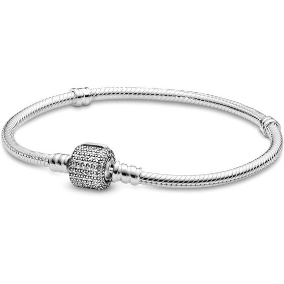 Pandora Jewelry Moments Sparkling Pave Clasp Snake Chain Cubic Zirconia Bracelet in Sterling Silver