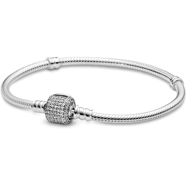 Pandora Jewelry Moments Sparkling Pave Clasp Snake Chain Cubic Zirconia Bracelet in Sterling Silver