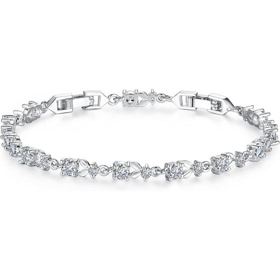 WOSTU White Gold Plated 3mm CZ Classic Tennis Wedding Bracelets for Brides Cubic Zirconia| White Gold Bracelets for Women | Size 6.5-8 Inch