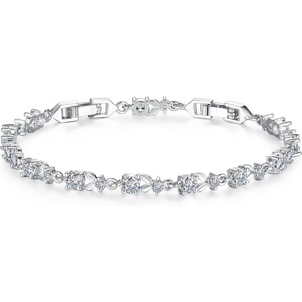 WOSTU White Gold Plated 3mm CZ Classic Tennis Wedding Bracelets for Brides Cubic Zirconia| White Gold Bracelets for Women | Size 6.5-8 Inch