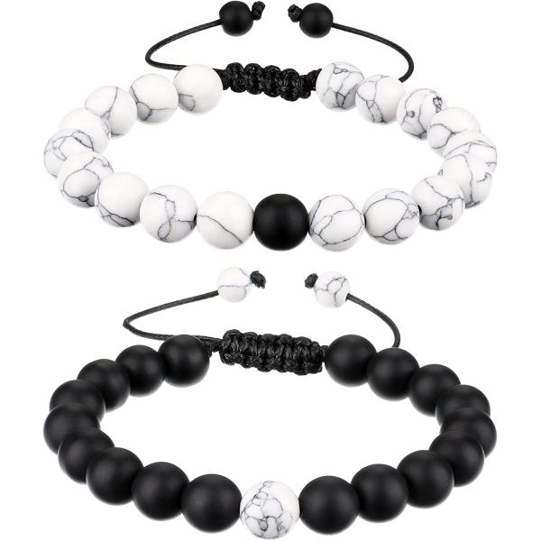 BBTO Howlite Bracelet Black Matte Agate Bracelet Couples Bracelet Distance Bracelet Energy Beads Bracelet for Valentine's Day Present