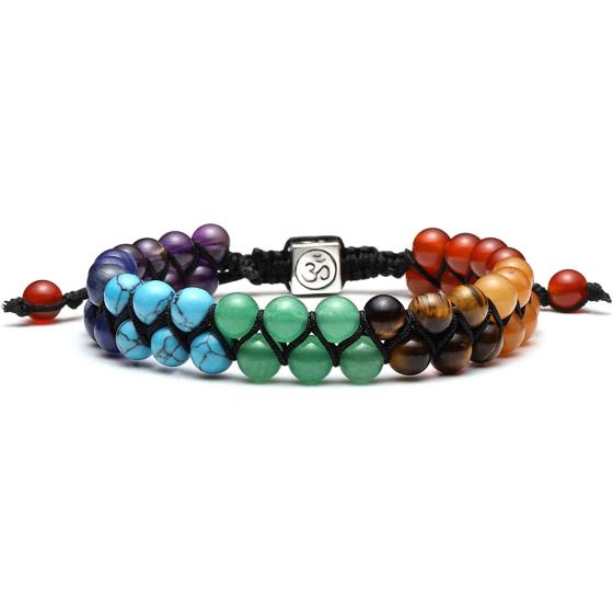 Top Plaza Bead Chakra Bracelet 7 Chakras Healing Crystals Bracelet Yoga Stone Beads Bracelets Meditation Relax Anxiety Bangle for Womens Mens