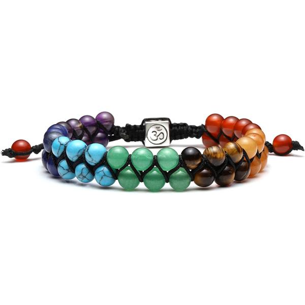Top Plaza Bead Chakra Bracelet 7 Chakras Healing Crystals Bracelet Yoga Stone Beads Bracelets Meditation Relax Anxiety Bangle for Womens Mens