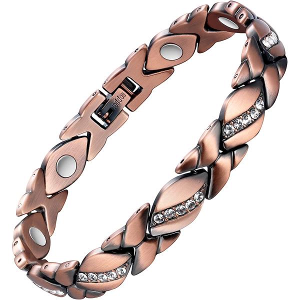 Jecanori Pure Copper Bracelets for Women,Ultra Magnetic Bracelets for Women with 3500 Gauss Magnets,Crystal Mother's Day Jewelry Gift, Sizing Tool