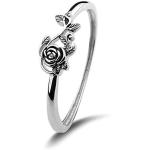 JESMING Tiny Rose Flower Silver Ring, Stacking Rings for Women Small Dainty 925 Silver Plated Ring Delicate Everyday Ring for Women Minimalist Personalized Jewelry