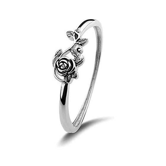 JESMING Tiny Rose Flower Silver Ring, Stacking Rings for Women Small Dainty 925 Silver Plated Ring Delicate Everyday Ring for Women Minimalist Personalized Jewelry