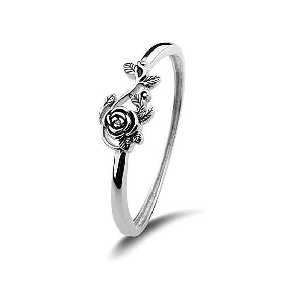 JESMING Tiny Rose Flower Silver Ring, Stacking Rings for Women Small Dainty 925 Silver Plated Ring Delicate Everyday Ring for Women Minimalist Personalized Jewelry