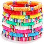 XOCARTIGE Surfer Heishi Bracelets for Women Stackable Rainbow Vinyl Disc Clay Beaded Stretch Bracelets Elastic Layering Friendship Bracelets Boho Summer Beach Jewelry