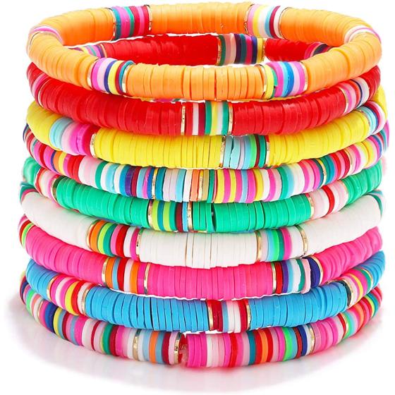 XOCARTIGE Surfer Heishi Bracelets for Women Stackable Rainbow Vinyl Disc Clay Beaded Stretch Bracelets Elastic Layering Friendship Bracelets Boho Summer Beach Jewelry