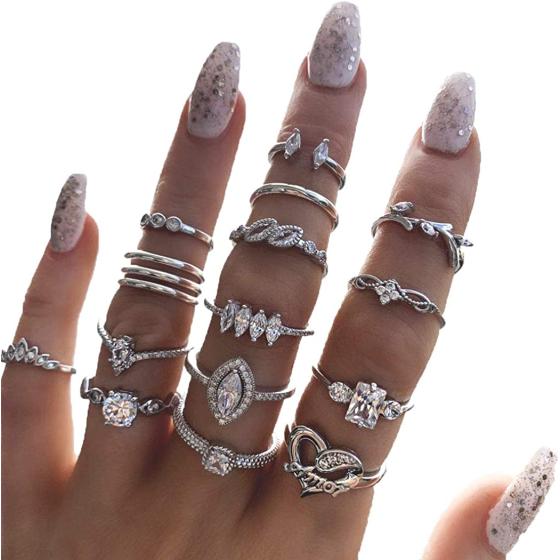 BELICEY 9-15PCS Knuckle Stacking Rings Set for Women Crystal Rhinestone Finger Statement Ring Sets Vintage Joint Knot Mid Rings for Teen Girls Stackable Rings Jewelry Accessories
