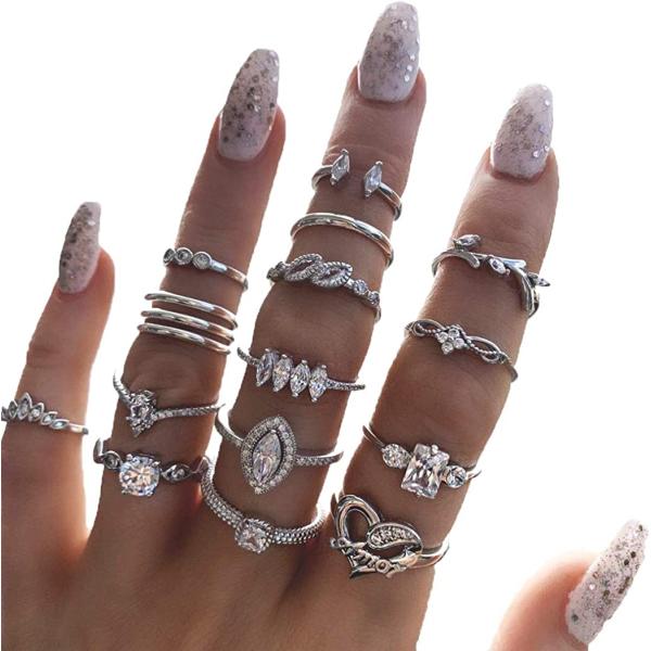BELICEY 9-15PCS Knuckle Stacking Rings Set for Women Crystal Rhinestone Finger Statement Ring Sets Vintage Joint Knot Mid Rings for Teen Girls Stackable Rings Jewelry Accessories
