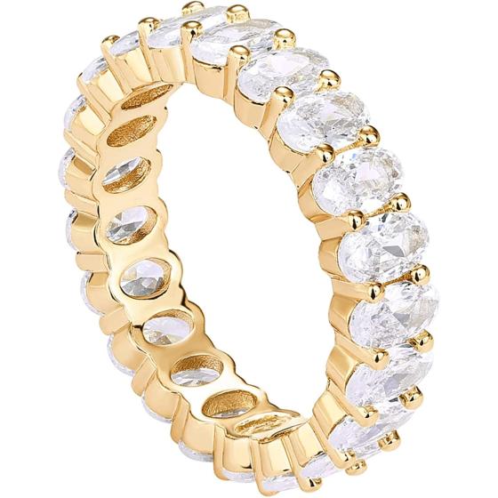 PAVOI 14K Gold Plated Rings Oval Cubic Zirconia Love Ring | Eternity Ring | 5mm Stackable Rings for Women | Gold Rings for Women