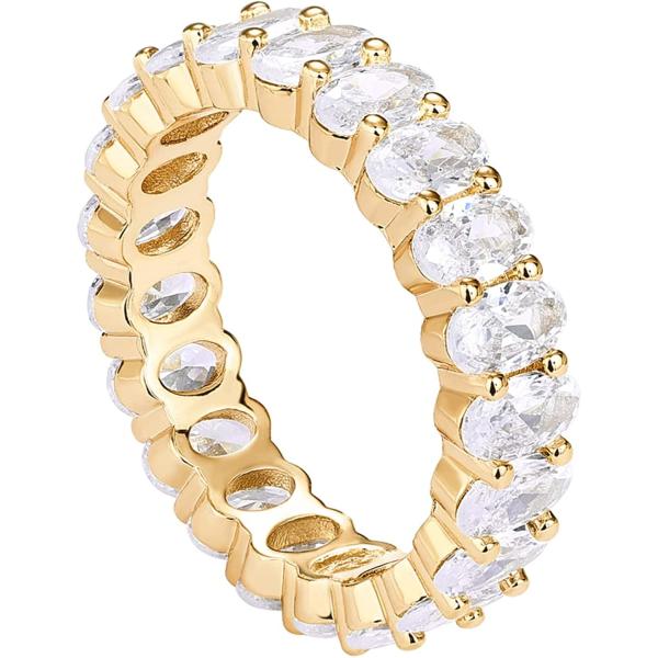 PAVOI 14K Gold Plated Rings Oval Cubic Zirconia Love Ring | Eternity Ring | 5mm Stackable Rings for Women | Gold Rings for Women