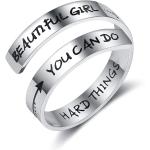 Adjustable Silver Rings for Girls Stainless Steel Message Arrow Stacking Thumb Rings Inspirational Gift for Women