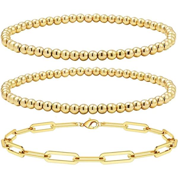 Reoxvo Gold Beaded Chain Bracelets Set for Women 14K Real Gold Plated Dainty Thin Gold Chain Link Bracelet Stack Adjustable Gold Bracelets Jewelry for Women Trendy