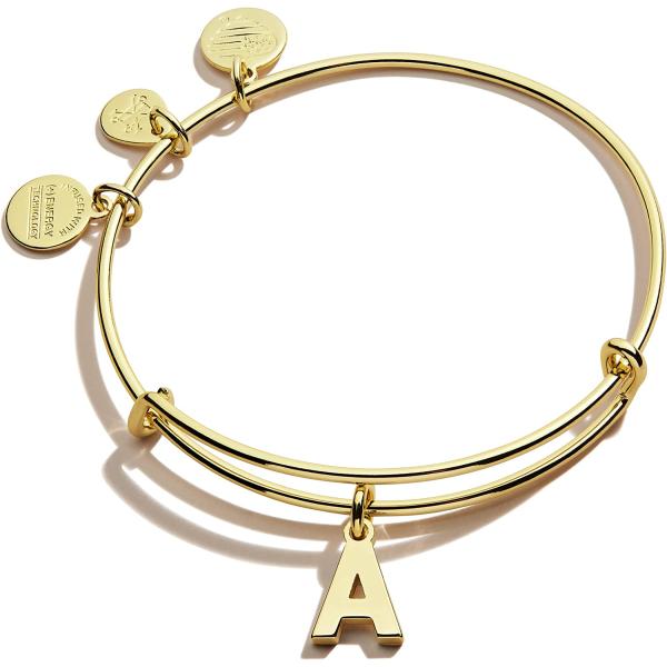 Alex and Ani Expandable Bangle for Women, Initials A to Z Letter Charms, Shiny Finish, 2 to 3.5 in