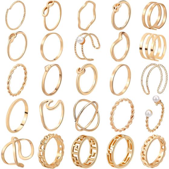 ONESING 18-31 Pcs Knuckle Rings for Women Stackable Rings Sets Girls Bohemian Retro Vintage Joint Finger Rings Gold Rings Set for Women Men Hollow Carved Flowers Crystal Rings