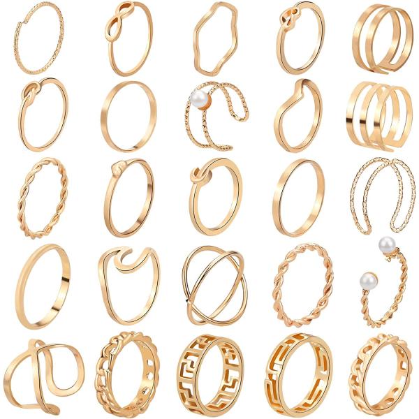 ONESING 18-31 Pcs Knuckle Rings for Women Stackable Rings Sets Girls Bohemian Retro Vintage Joint Finger Rings Gold Rings Set for Women Men Hollow Carved Flowers Crystal Rings