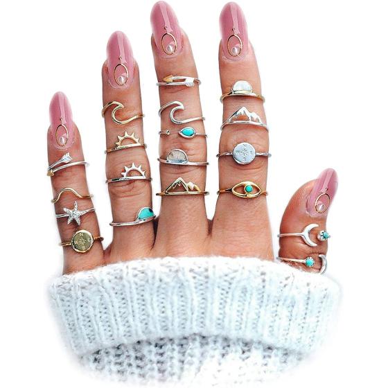 FUTIMELY Boho Retro Stackable Rings Sets for Teens Girls Women Rhinestone Knuckle Joint Finger Kunckle Nail Ring Sets