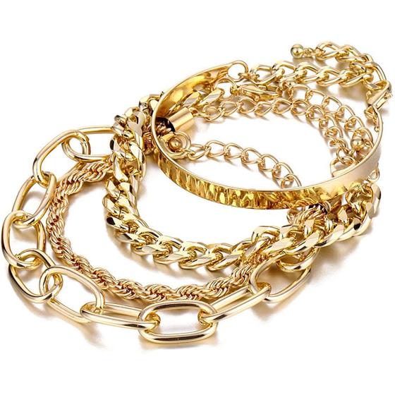 IFKM Gold Bracelets for Women, 14K Gold Plated Dainty Layered Chain Bracelets Adjustable Cute Bangle Link Bracelet Set