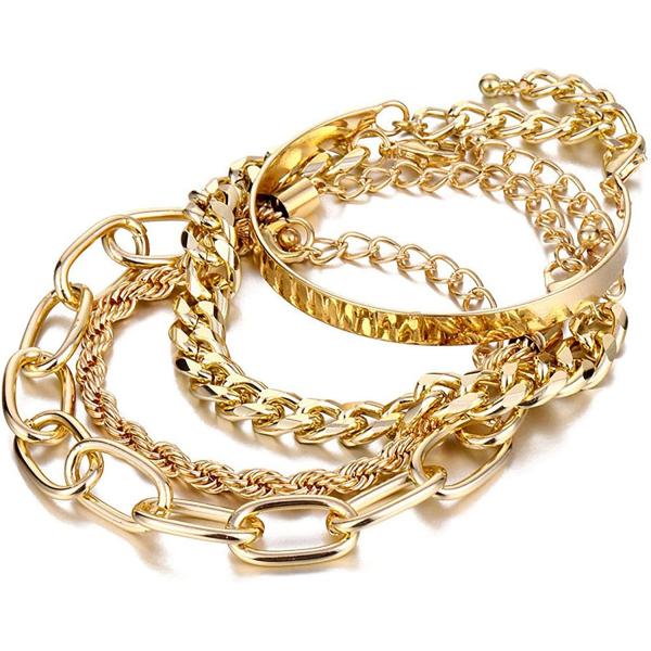 IFKM Gold Bracelets for Women, 14K Gold Plated Dainty Layered Chain Bracelets Adjustable Cute Bangle Link Bracelet Set