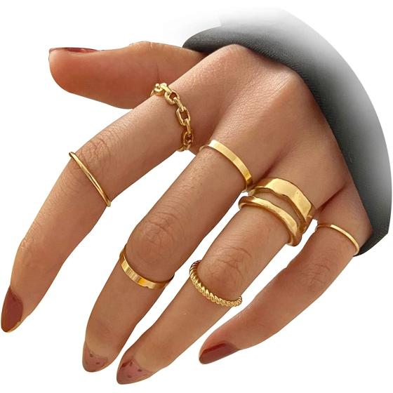 FAXHION Gold Knuckle Rings Set for Women Girls Snake Chain Stacking Ring Vintage BOHO Midi Rings SIze Mixed