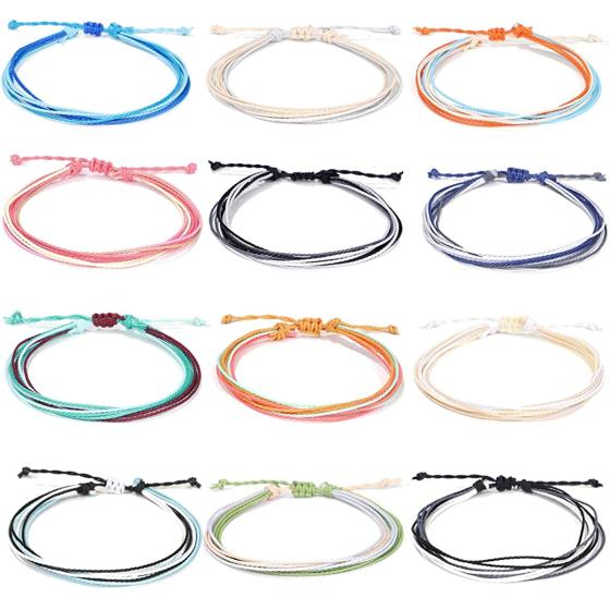 yfstyle 12Pcs Summer Beach Surfer Wave Bracelets Adjustable Handmade Waterproof Braided String Beaded Anklets Starfish Turtle Infinity Ankle Bracelet for Women Girls Boho Jewelry for Summer-B