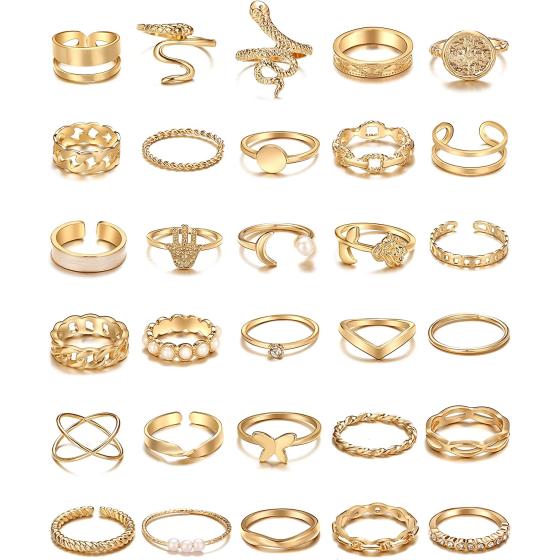 iF YOU 30 Pcs Vintage Gold Knuckle Rings Set, Boho Butterfly Snake Stackable Finger Rings for Women Girls, Silver Midi Rings Pack