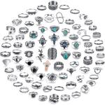17 MILE 82 Pcs Vintage Silver Knuckle Rings Set for Women, Bohemian Stackable Joint Finger Rings, Retro Stone Crystal Stacking Midi Rings Pack