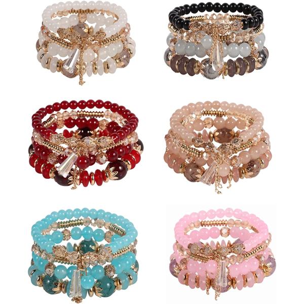Solosoya Bohemian Boho Stackable Bracelets for Women Set, Girls Stretch Multilayer Stack Beads Colorful Beaded Charm Bracelets Girl Handmade Jewelry