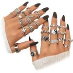 IFKM 15-63 PCS Vintage Silver Knuckle Rings Set for Women Teen Girl, Stackable Joint Finger Statement Rings Bohemian Retro Hollow Carved Midi Rings, Boho Y2k Snake Butterfly Heart Chunky Stacking Rings Pack