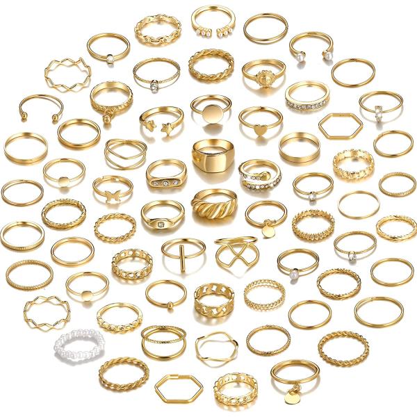 68 Pcs Gold Knuckle Rings Set for Women Girls, Stackable Rings Boho Joint Finger Midi Rings Silver Hollow Carved Crystal Stacking Rings Pack for Gift