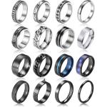 FAXHION Stainless Steel Fidget Rings for Men Women, 16 PCS Men Rings Set, Fidget Rings for Anxiety, Cool Sliver Black Spinner Men's Band Ring Pack, Jewelry
