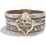 Long tiantian Multilayer Wrap Leather Bracelet Heart Modern Boho Bracelet with Magnetic Clasp Cuff Rhinestone Leather Bracelets for Women
