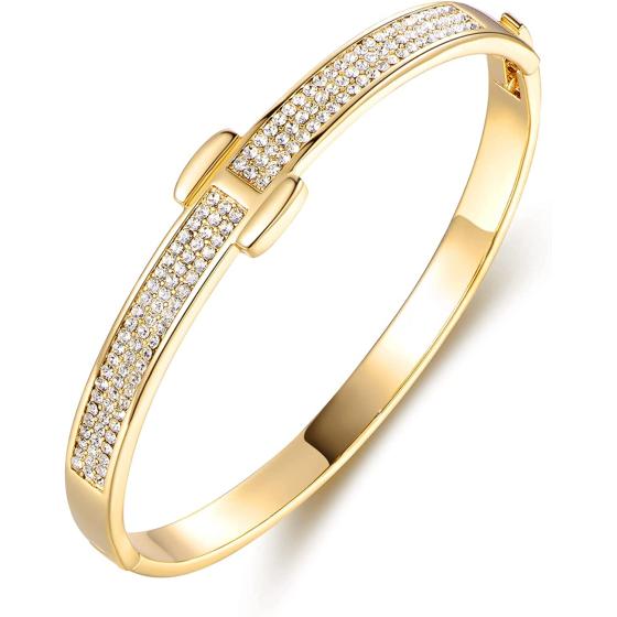 Bazel 18K Gold Plated Crystal Belt Bangle for Women (Gold)