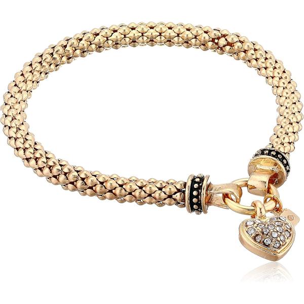 NINE WEST Women's Boxed Bracelet Pave Heart Stretch, Gold/Crystal