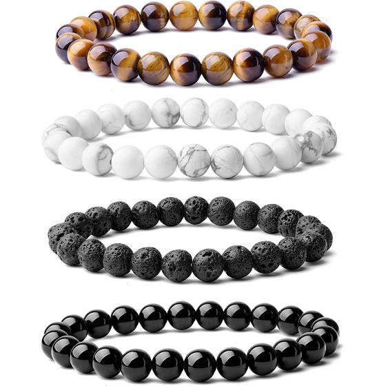 WRCXSTONE Natural 8mm Gorgeous Semi-Precious Gemstones Healing Crystal Stretch Beaded Bracelet Unisex