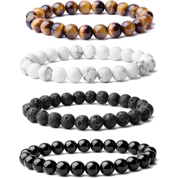 WRCXSTONE Natural 8mm Gorgeous Semi-Precious Gemstones Healing Crystal Stretch Beaded Bracelet Unisex