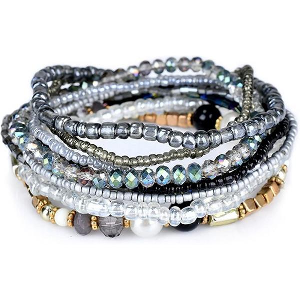 MengPa Stackable Beaded Bracelets for Women Bohemian layering Strand Statement Jewelry