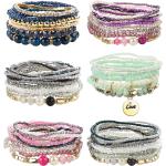 FIBO STEEL 6 Sets Bohemian Stackable Bead Bracelets for Women Stretch Multilayered Bracelet Set Multicolor Boho Jewelry