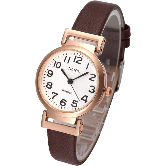 Top Plaza Womens Ladies Classic Simple Leather Analog Wrist Watch Rose Gold Case Arabic Numerals Casual Dress Quartz Watches,Small Dial