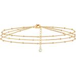 MEVECCO Gold Tiny Pearl Bracelet,14K Gold Plated Cute Beaded Freshwater Cultured Pearls Tiny Charm Dainty Handmade Bracelet for Women