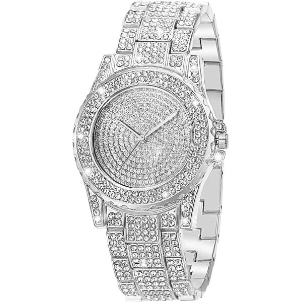 ManChDa Diamond Watch Silver Watch for Women Men Rhinestone Watches Ice Out Watch Full Diamonds Watch Quartz Crystal Stainless Steel Gold Watch Women Men Wrist Watch