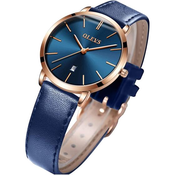 OLEVS Women's Watches for Ladies Female Wrist Watch Leather Band Waterproof Thin Minimalist Casual Simple Dress Quartz Analog with Date Calendar