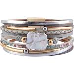 Fesciory Leopard Bracelet for Women, Boho Leather Wrap Multi-Layer Pearl Crystal Bracelet Bangle Jewelry